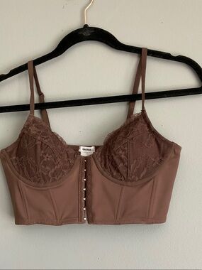 Garage Lace Longline Front‑Hook Bralette - Brown